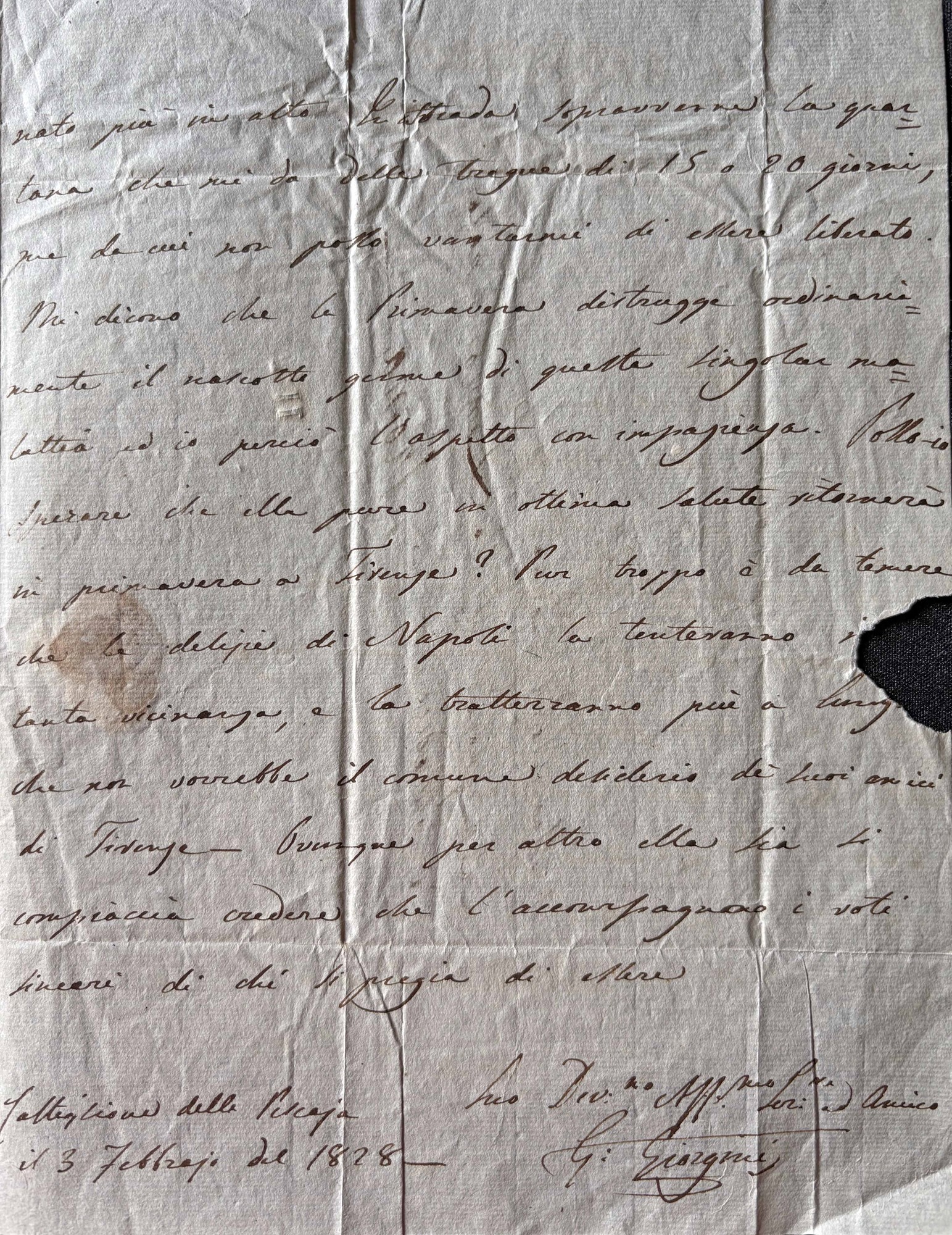 G. Giorgini sua lettera